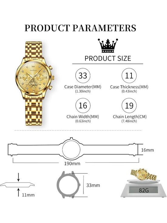 Women\'s All Gold Analog Quartz Stainless Steel Relog Mujer Waterproof Watch main image 5